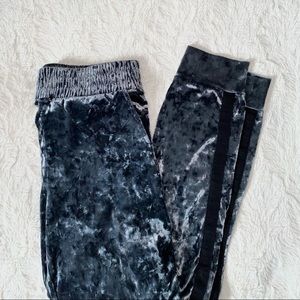 GREY BLUE CRUSHED VELVET JOGGERS SWEATPANTS